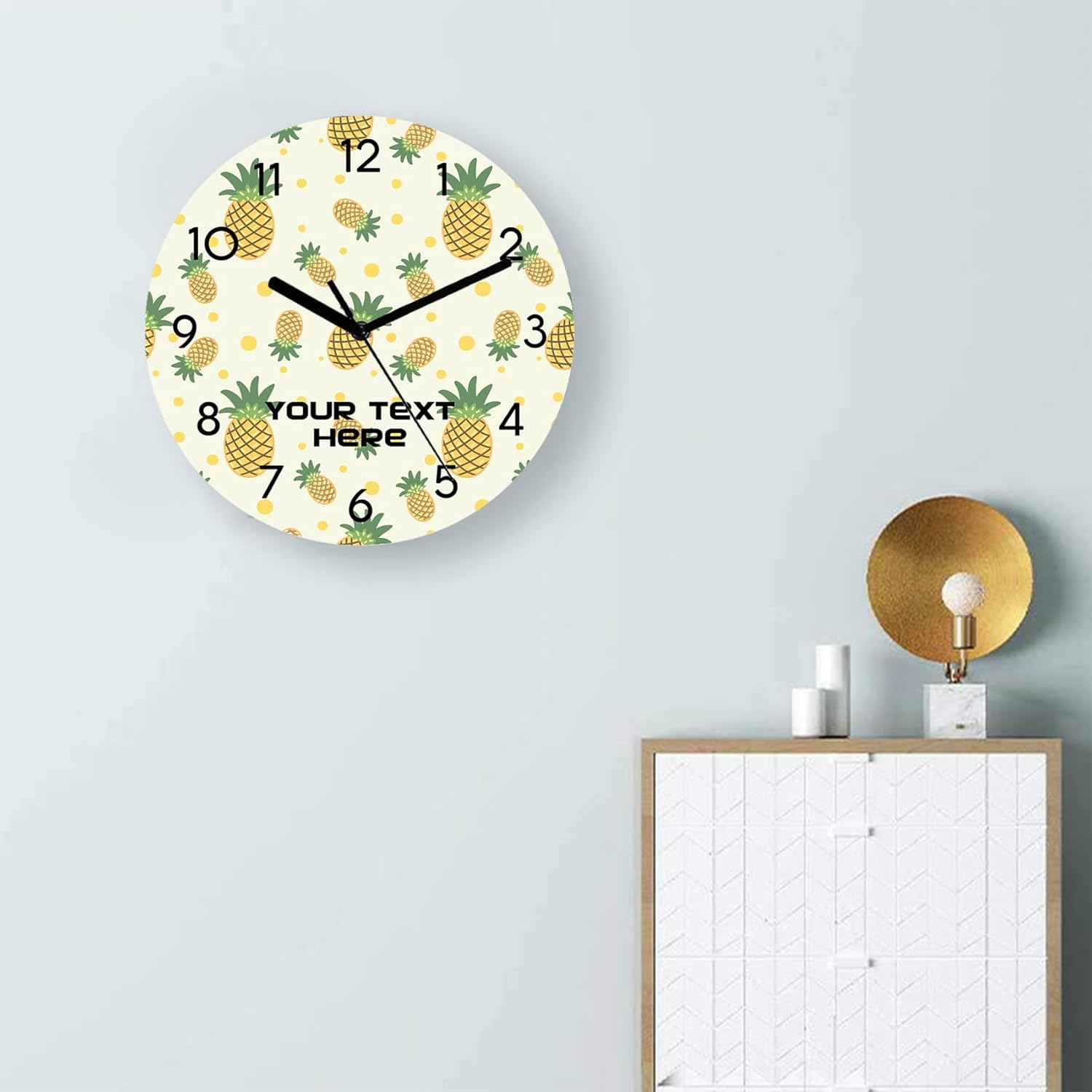 Pineapples – Reloj de pared redondo personalizado, fácil de leer, analógico, rústico, funciona con pilas, silencioso, sin tictac, novedoso para