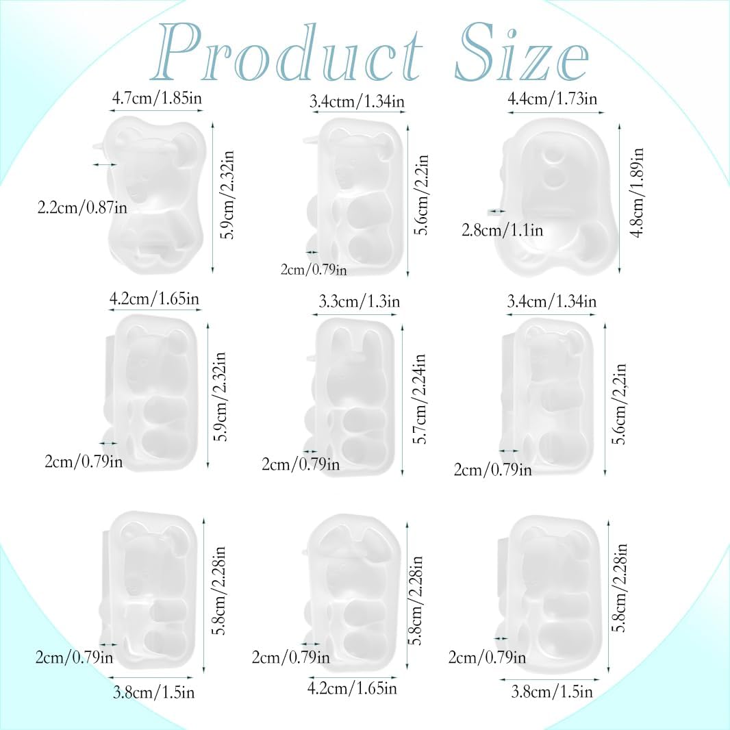 XYQHOAC 9 piezas de molde de silicona para llavero de oso, moldes de resina para llavero 3D, juego de moldes de resina epoxi con agujero, moldes de