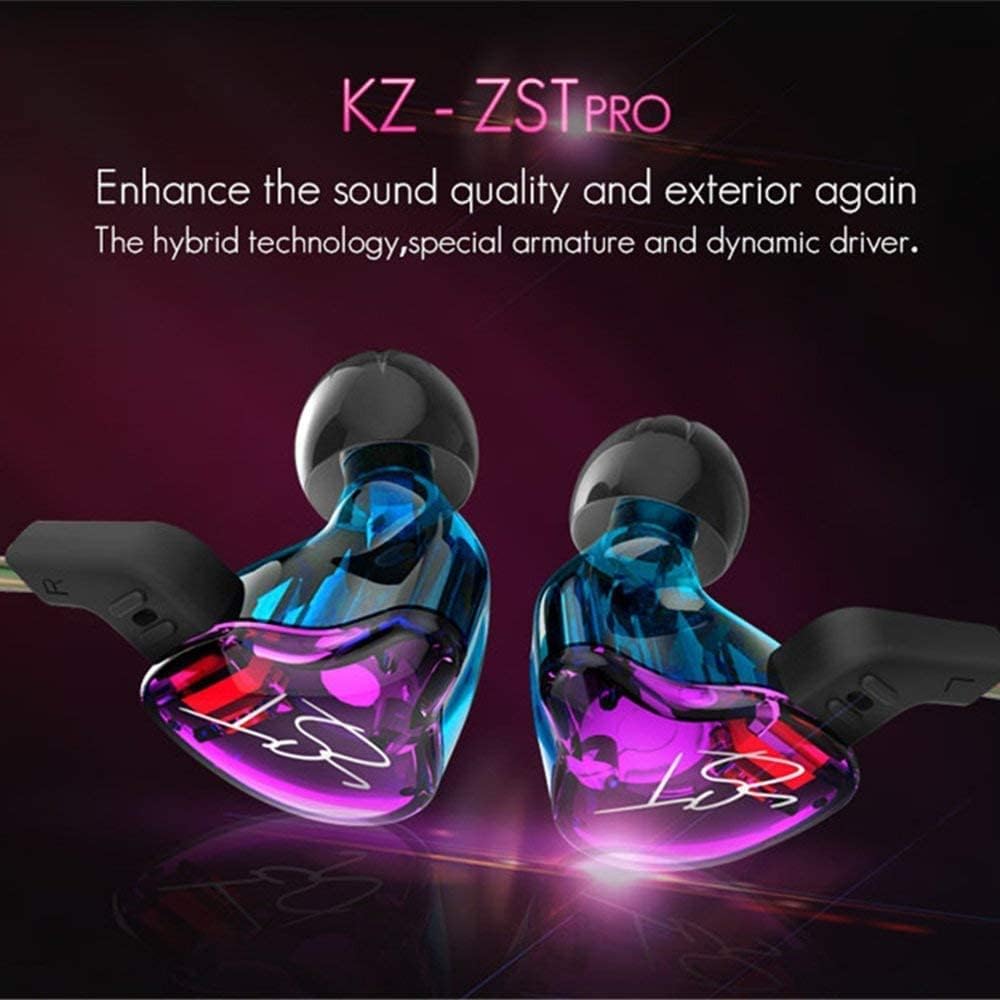 KZ ZST – Auriculares intrauditivos híbridos IEMs 1BA+1DD con cancelación de ruido, cable de audio desmontable de 2 pines, auriculares estéreo de