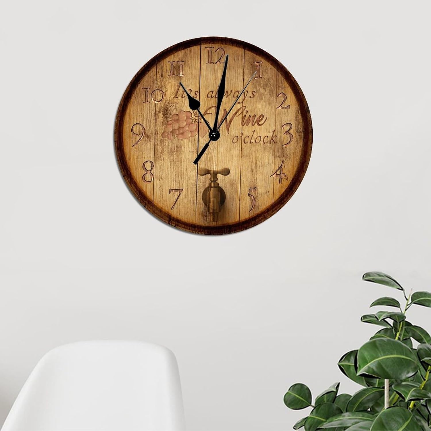 Its Wine O’Clock – Reloj de pared de PVC con tapa de barril impreso de 12 pulgadas, silencioso, sin tictac, funciona con pilas, divertido reloj de