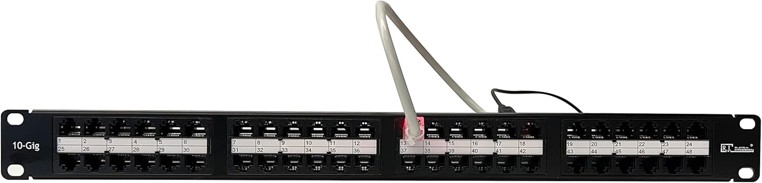 R.J. Enterprises -HDPP-48-C6A (48 puertos- en una U)-Sin perforación-10G, alta densidad, alimentación a través, panel de conexión para-Edge-Data