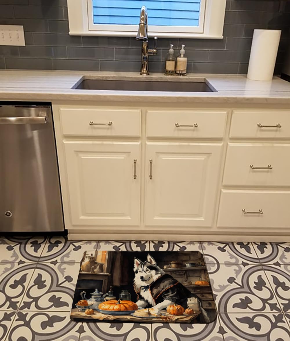 Caroline’s Treasures Siberian Husky Fall Kitchen Pumpkins Memory Foam Kitchen Mat Machine Washable Anti-Fatigue Mat Cushion Comfort Bath Mat or