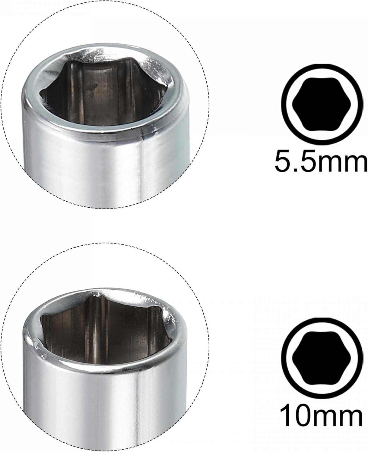 uxcell Juego de 6 llaves de vaso poco profundas de 14 pulgadas por 0.217 in y 0.394 in, métrico de 6 puntos, acero CR-V