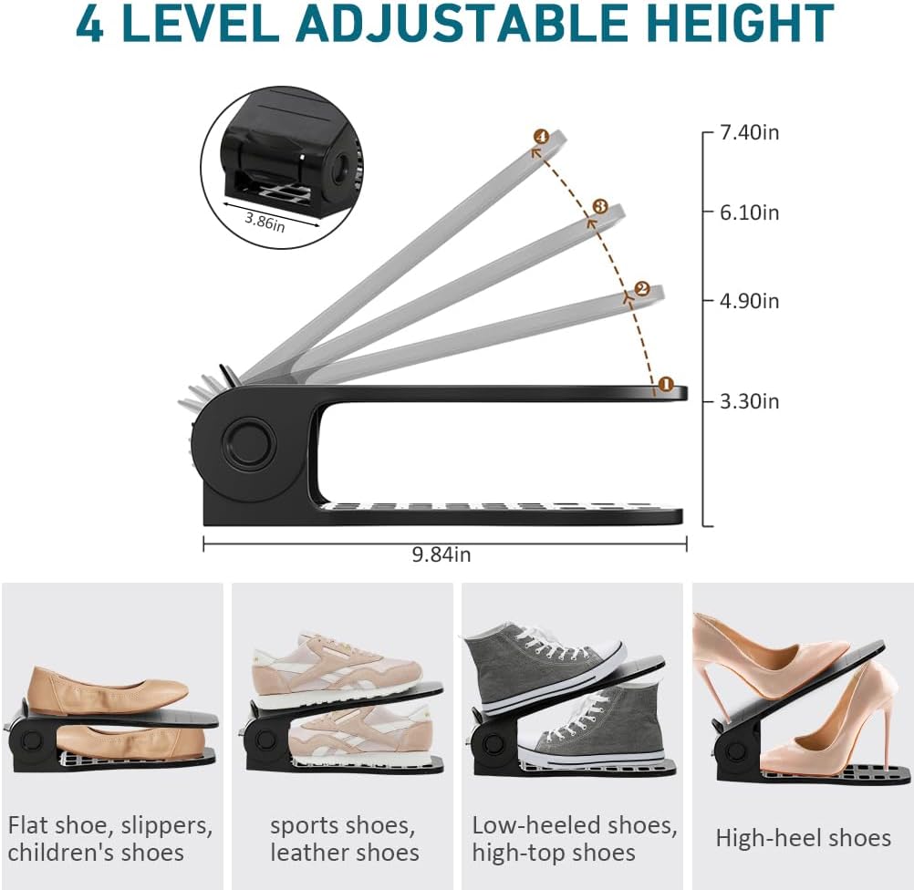 Organizador de ranuras para zapatos para Clost  Doble cubierta, no requiere montaje, apilador de zapatos para un par de zapatos, soporte ajustable