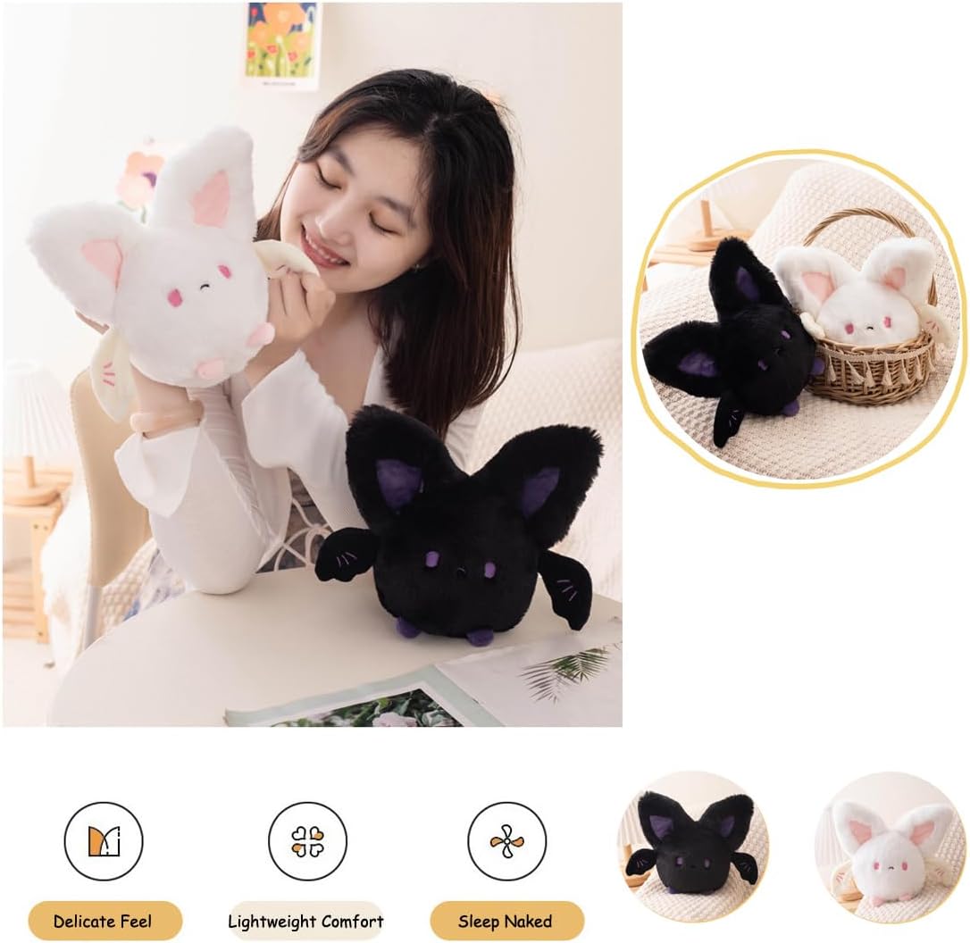 ELAINREN Peluche de murciélago loco para Halloween, diseño de murciélago negro, suave, para abrazar, decoración de muñecas de murciélago peludo,
