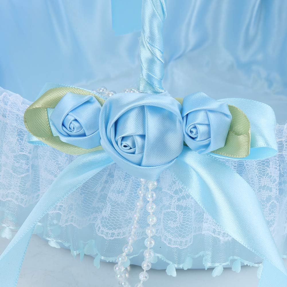 Elegante cesta de flores de encaje, hermosa cesta de flores ligera y vibrante, para ceremonia, boda, compromiso (azul)