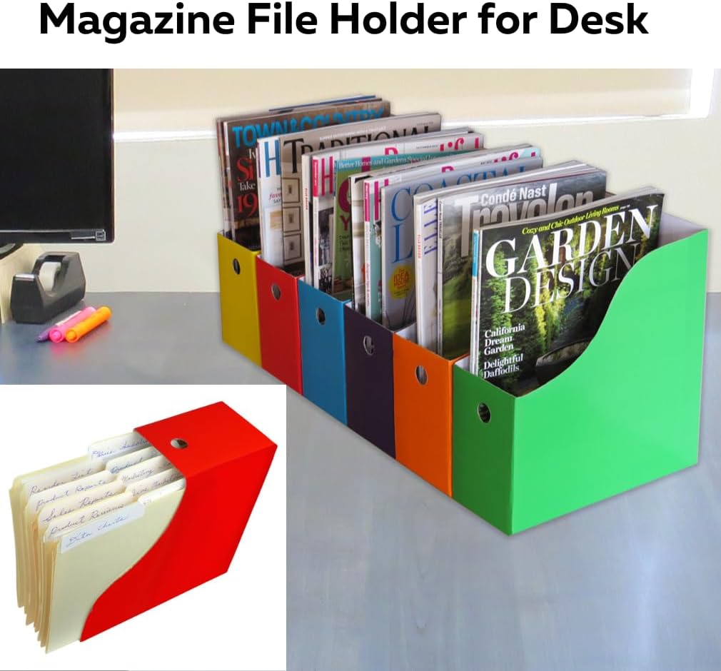 Evelots Caja organizadora para archivos de revista (paquete de 6, 12 o 24 unidades), almacenamiento para escritorio y estantes, múltiples opciones