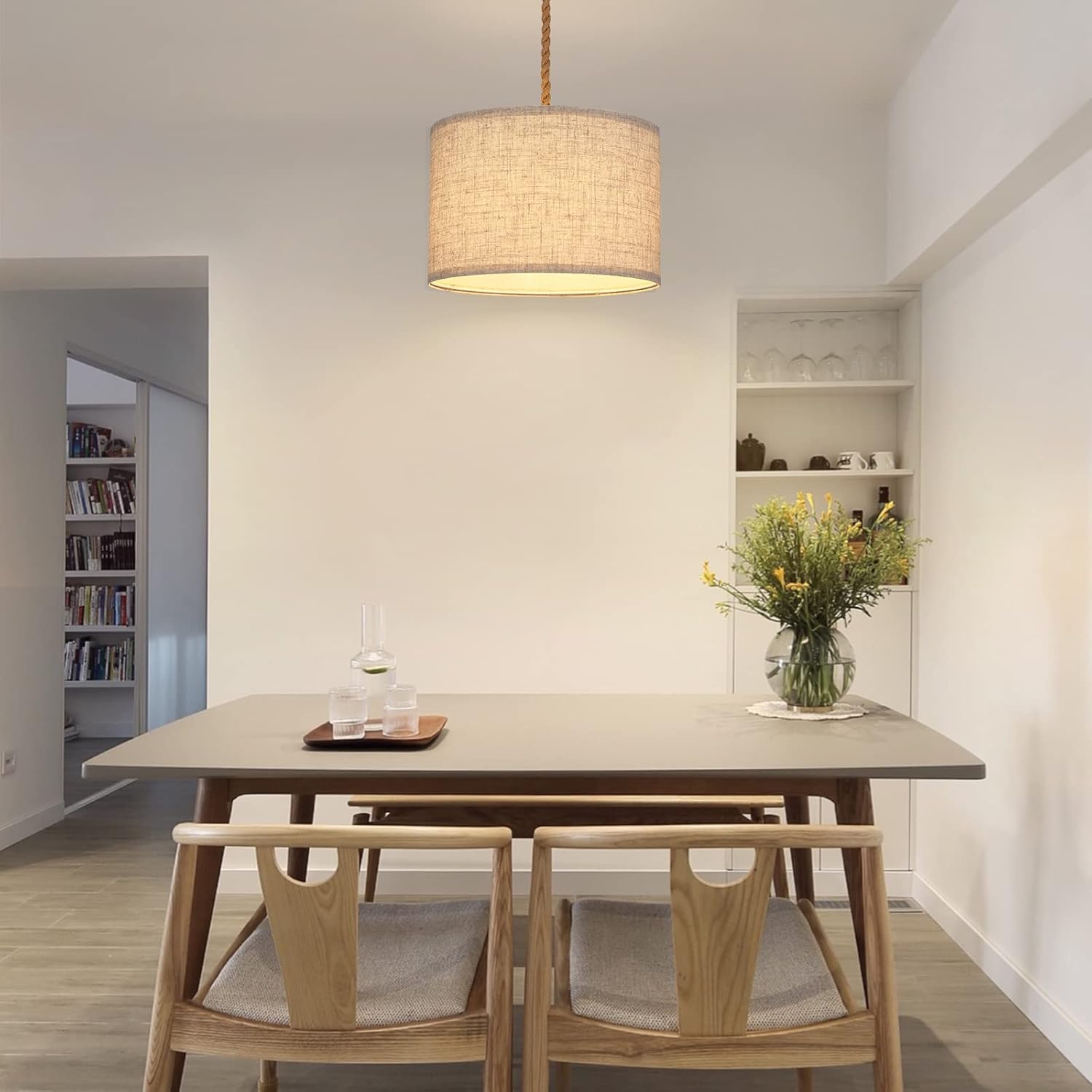 EDISHINE Paquete de 2 lámparas colgantes estilo bohemio enchufables, luces colgantes con cable de cuerda de cáñamo de 15 pies, pantalla de lámpara