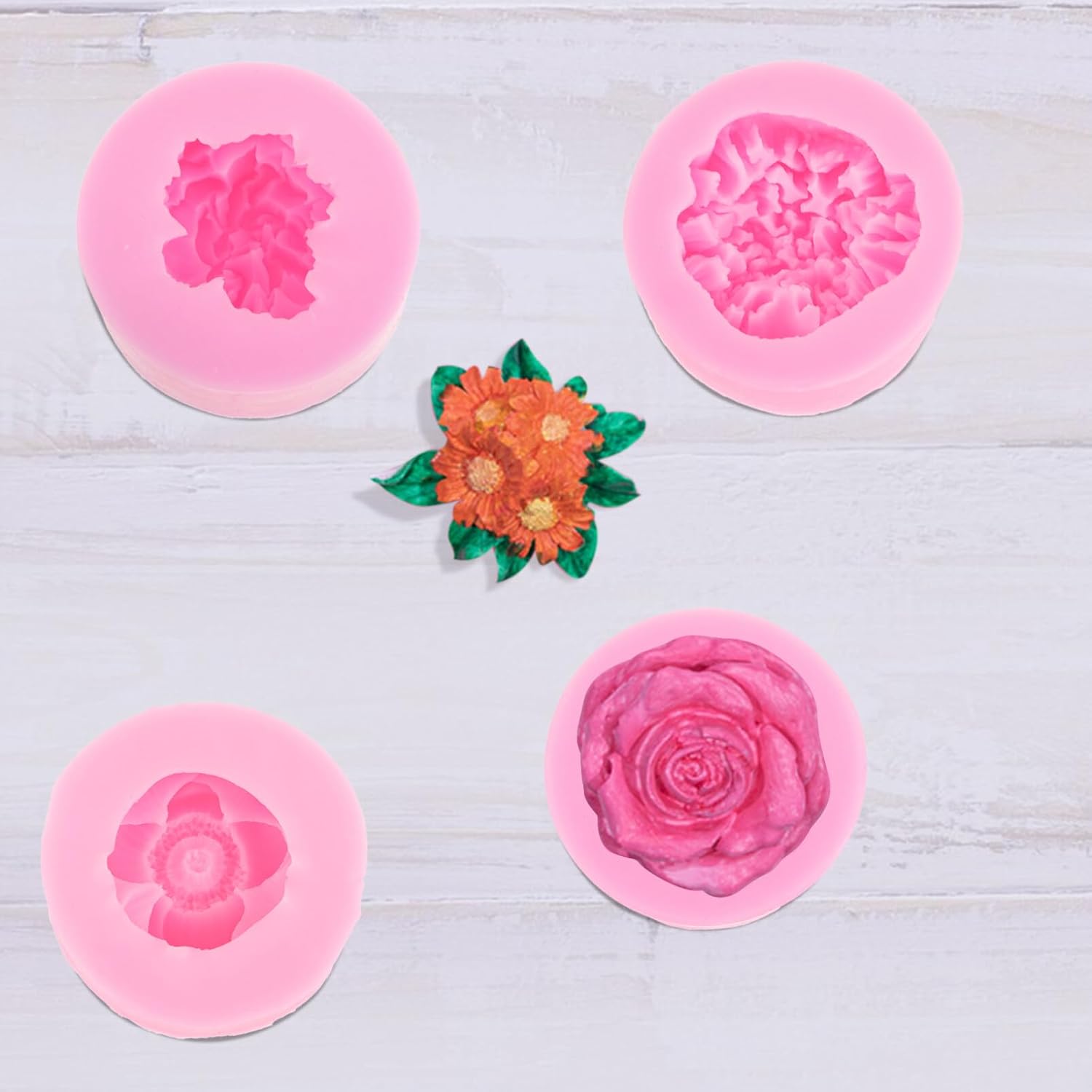 Didiseaon Molde de silicona para flores, 4 piezas de moldes de flores de silicona 3D, juego de moldes para hacer velas de chocolate con caramelo