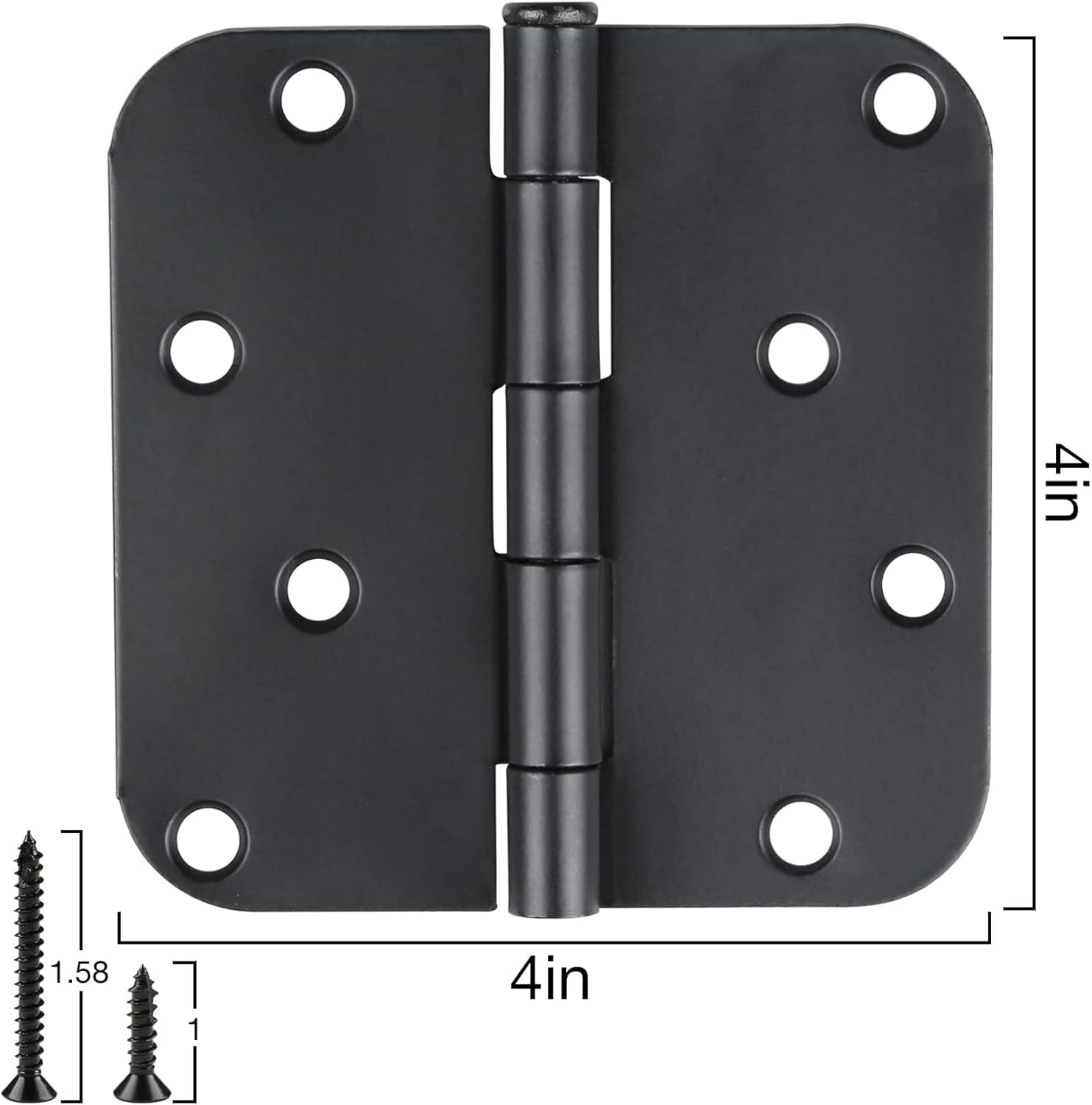 Paquete de 18 bisagras de puerta negras de 4 pulgadas x 4 pulgadas, redondeadas, resistentes, bisagras negras mate negras para puertas interiores,