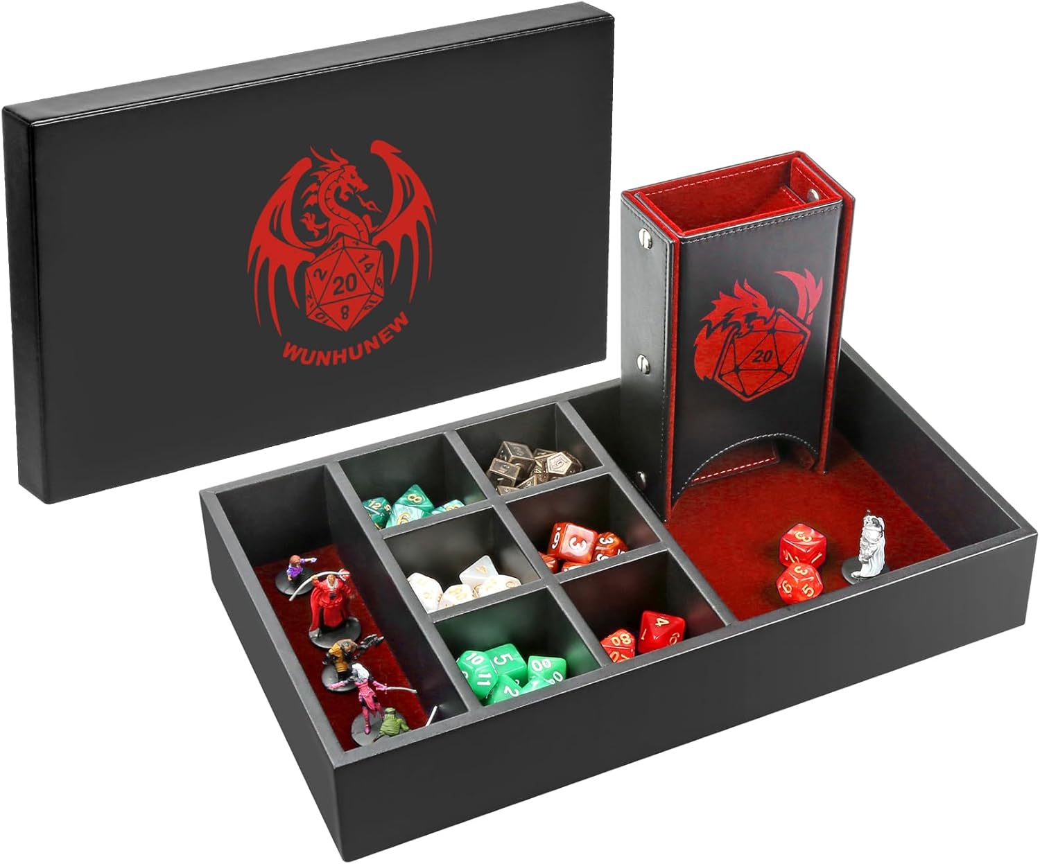 Bandeja de dados DND y caja de almacenamiento de torre, 4 en 1, estuche para dados D&D (bandeja rodante de dados, torre de rodillos de dados,