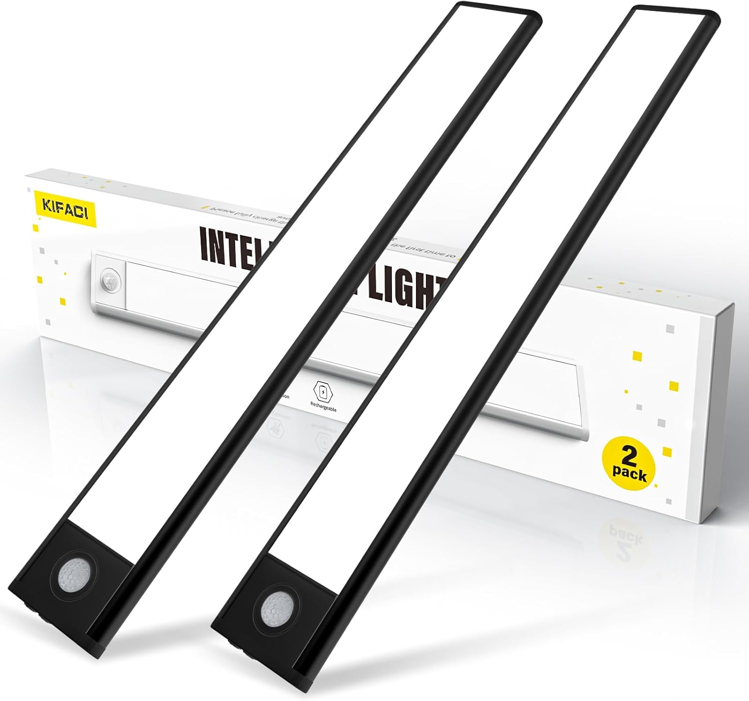 12 Inch Rechargeable Motion Sensor Under Cabinet Strip Lights Indoor (2-Pack), Battery Powered Under Cabinet Lighting Lights for Kitchen, 54 LED