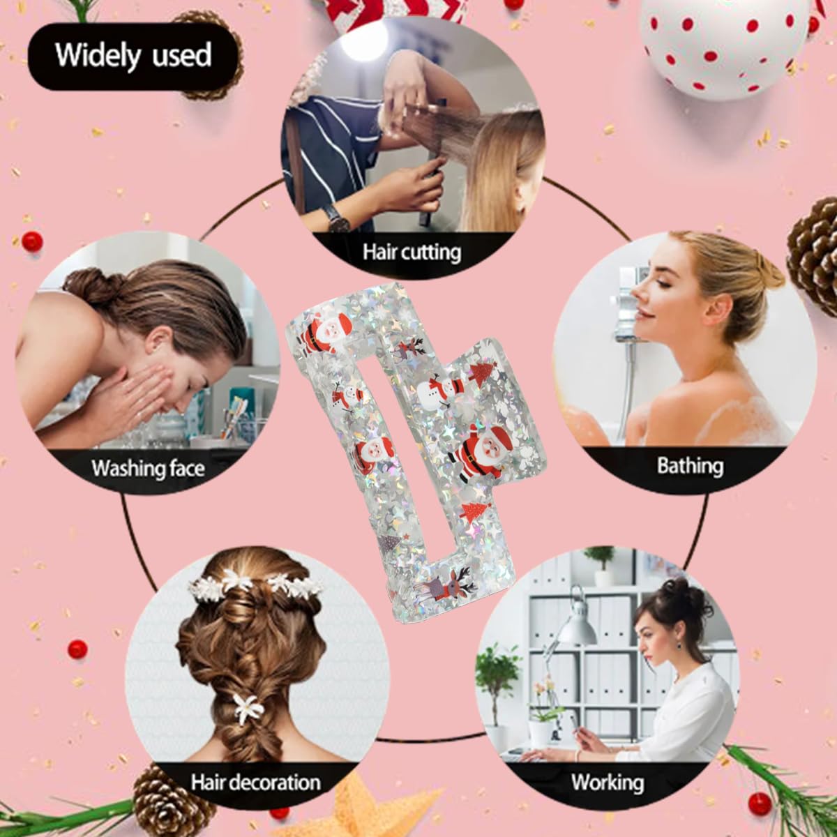 Pinzas para el cabello de Navidad, cuadradas, transparentes, grandes, para accesorios de peinado de cabello medio grueso, 1 unidad, decoraciones