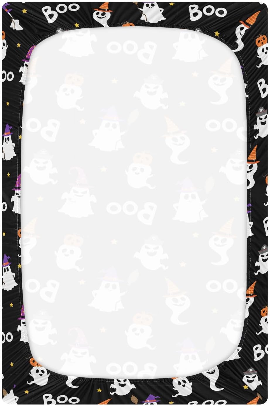 Sábana bajera ajustable para cuna de bebé, con bonito diseño de fantasma, para guardería, para niños y niñas, para cuna, mini cuna, 52 x 28 pulgadas