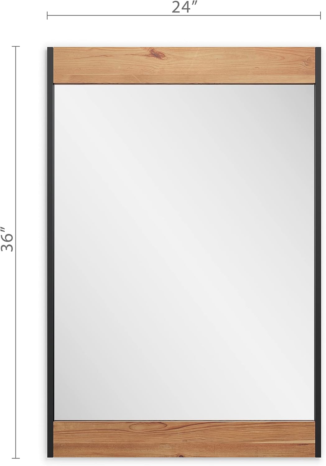 Barnyard Designs Espejo de pared de madera estilo casa de campo de 24 x 36 pulgadas, espejo moderno con marco de metal rústico y madera para tocador