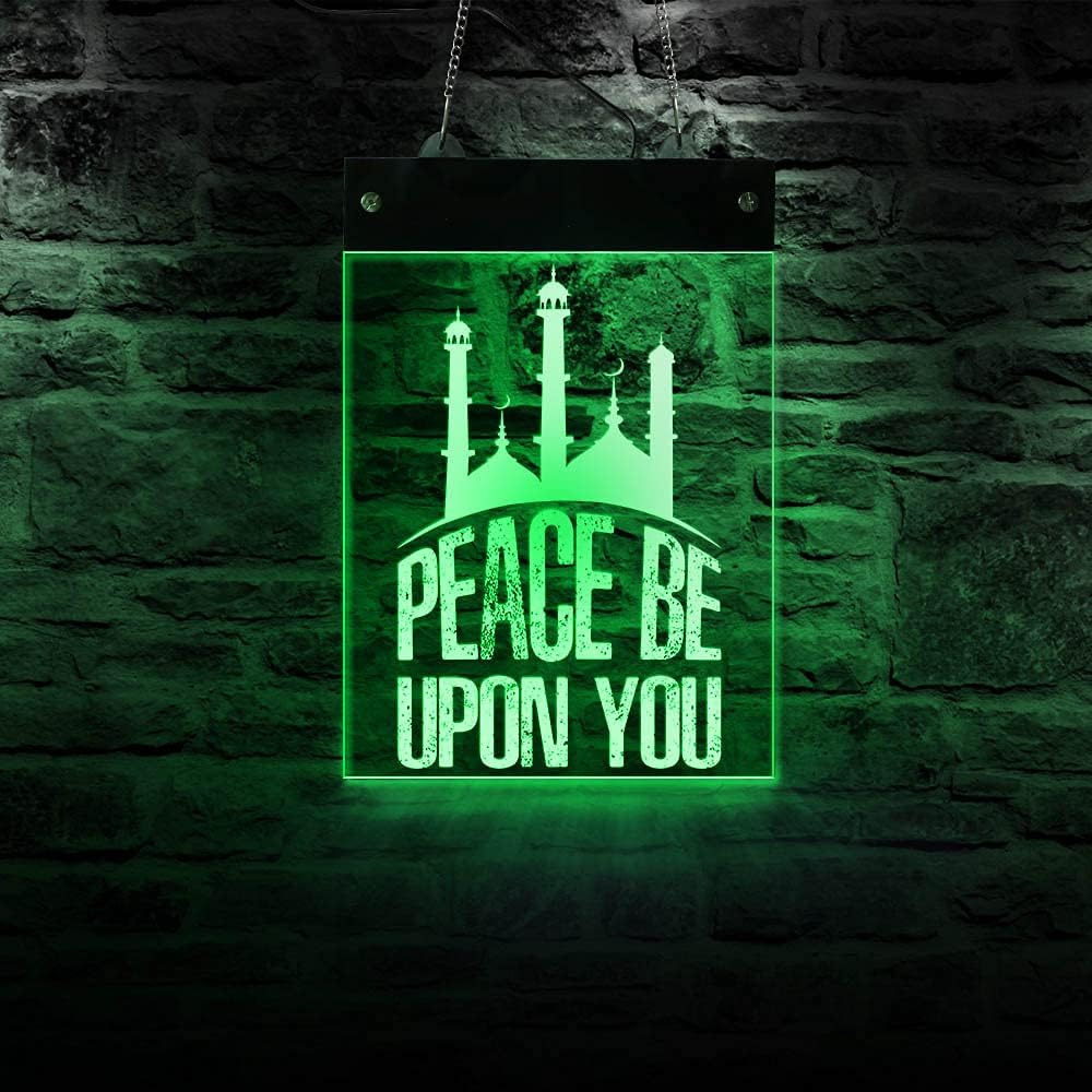 The Geeky Days Peace Be Upon You – Letrero de pared con citas islámicas LED neón multicolor que cambia de color, luz fresca, arte de pared islámica,