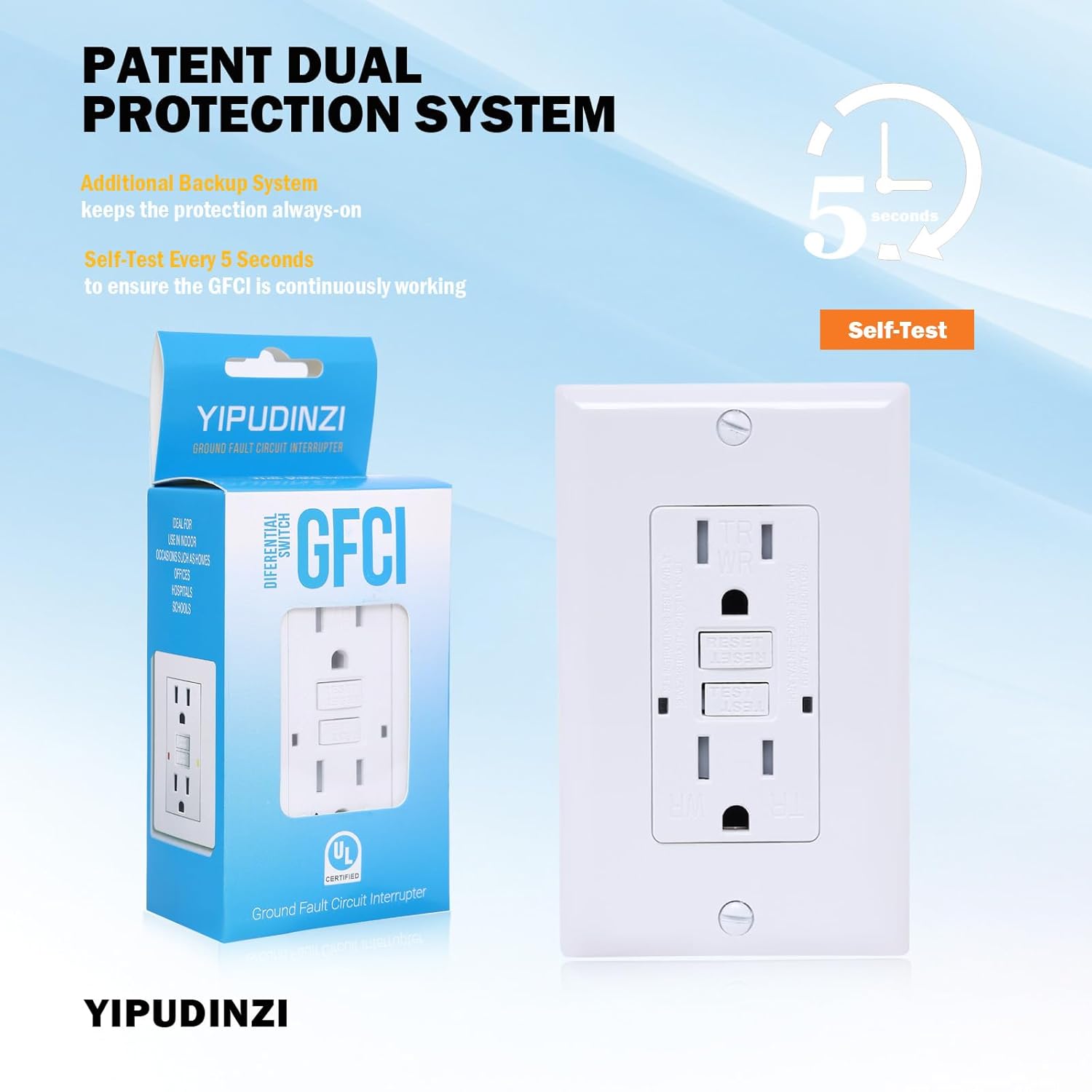 Toma GFCI de 15 amperios, resistente a manipulaciones y a la intemperie, receptáculo eléctrico para uso en interiores o exteriores, indicador LED