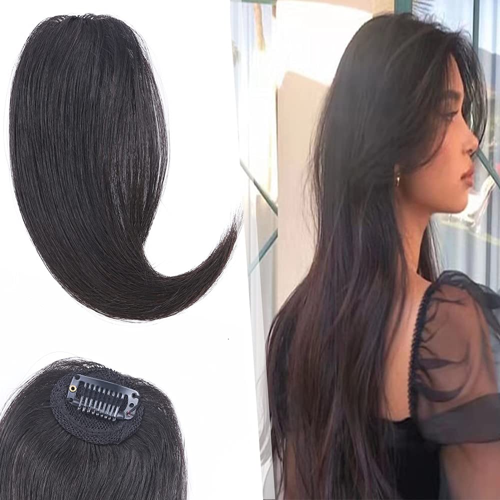 Hairro Extensiones de flequillo lateral ondulado con clip, 100% cabello humano, 2 piezas con clip en la parte media, flequillo francés, lados
