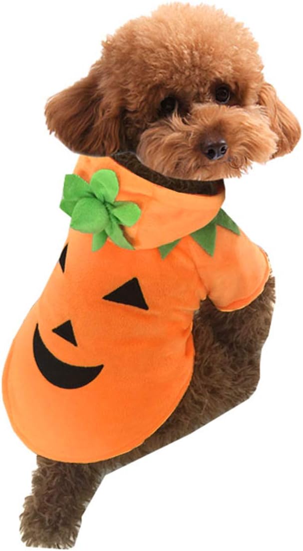 Disfraz de calabaza de Halloween para perro, gato, trajes de cosplay para mascotas, ropa de forro polar con capucha, suéter, abrigo, disfraces de