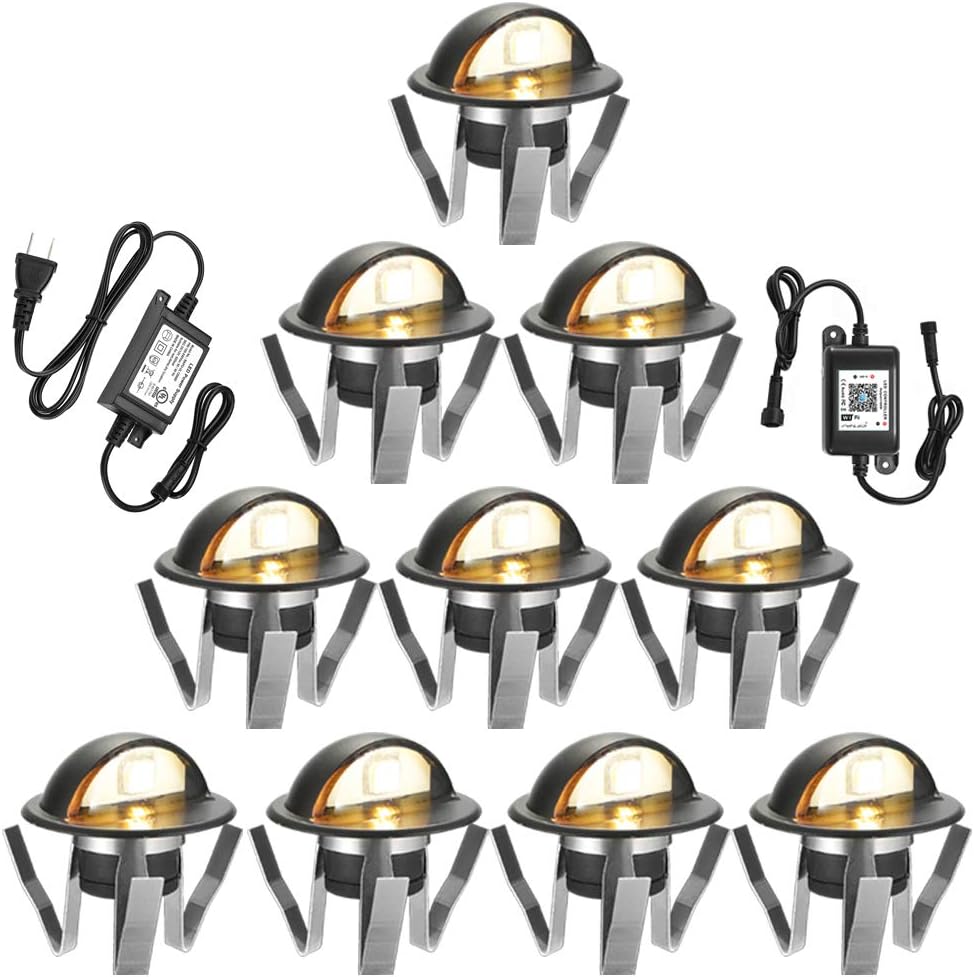 FVTLED Kit de luces WiFi para cubierta, 10 piezas de bajo voltaje 1.38 para exteriores, escalera, iluminación LED blanca cálida, funciona con Alexa