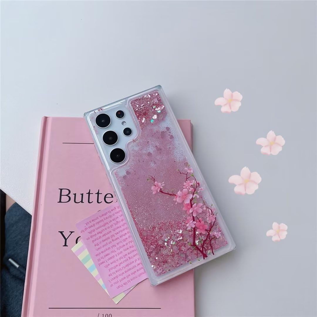 Compatible con fundas transparentes Samsung A32 4G, diseño de flores degradadas, arena movediza brillante, bonita cascada flotante líquida con