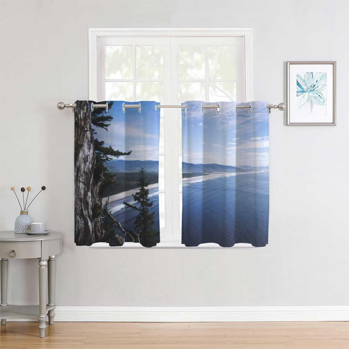 YANFENQI Cortinas para Habitacion Beach View Coastline Door Sound Barrier Currains 63Inch Width by 63Inch Length,2 Panels