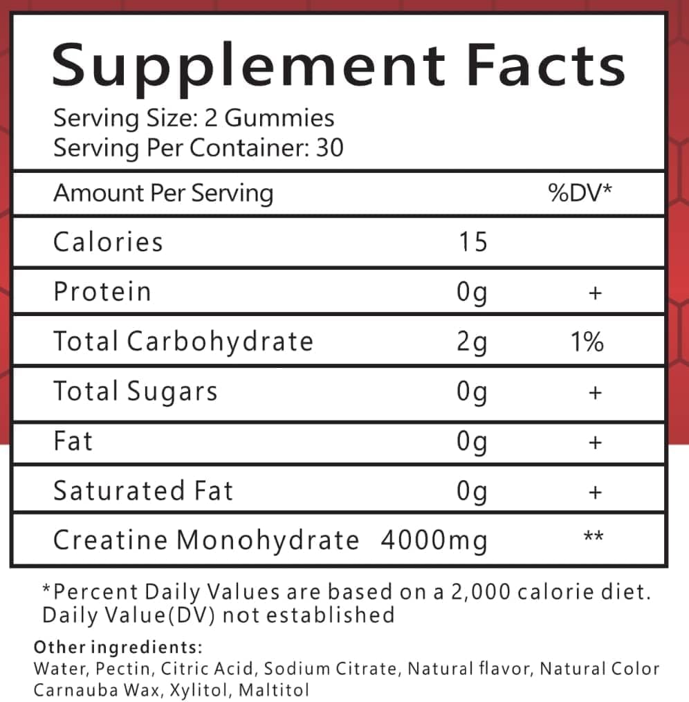 Gomitas de monohidrato de creatina Pro de 4000 mg para hombres y mujeres, 60 gomas masticables de monohidrato de creatina sabor fresa  Suplemento de