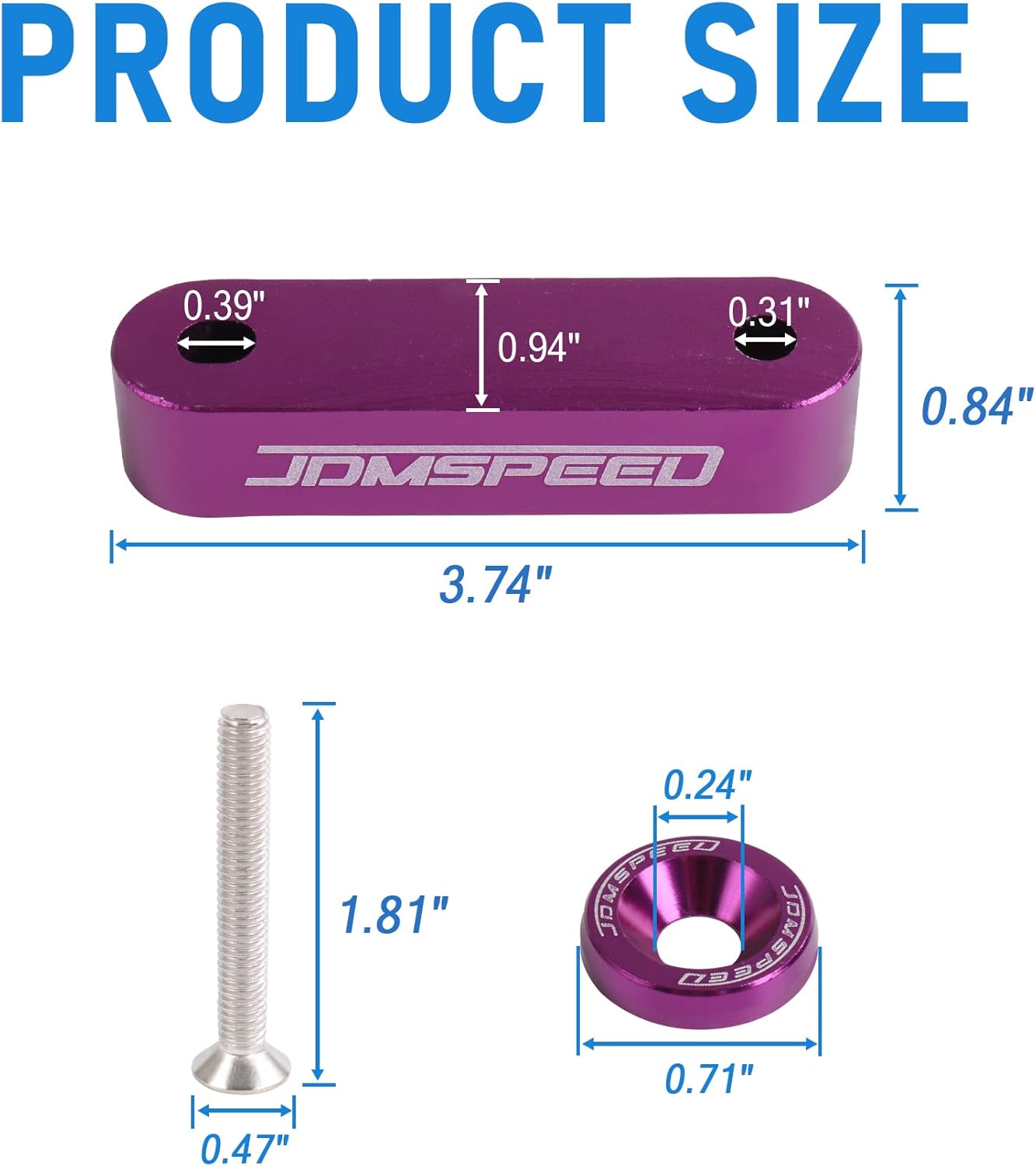 JDMSPEED Anodizado Púrpura Capó Espaciador Elevador De Capó 34″ Reemplazo Para Honda Civic CRX Del Sol Acura Integra