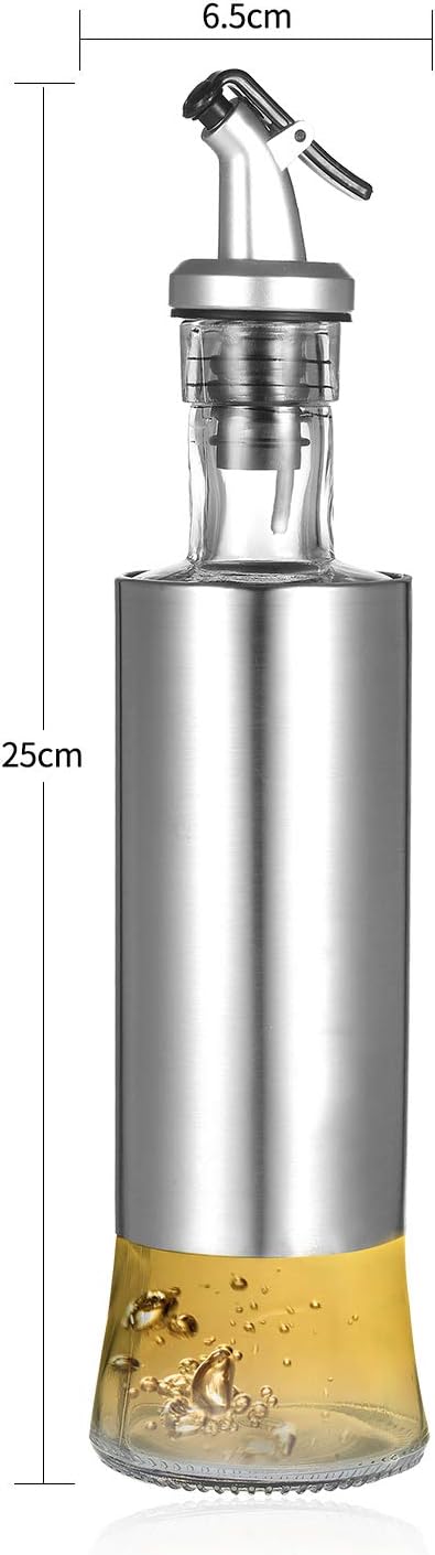 Dispensador de aceite de oliva y botella de acero inoxidable, rociador de vinagre y aceite con vertedor sin goteo boquilla para cocina, 10 onzas