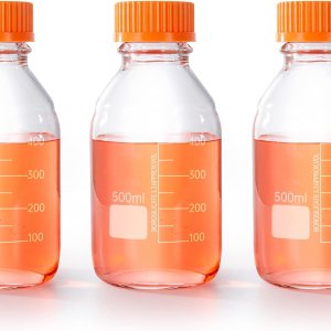 Botellas redondas de almacenamiento de medios de 16.9 fl oz con tapa de rosca GL45, vidrio de borosilicato, temperatura máxima 249.8 F, paquete de 3 Botellas redondas de almacenamiento de medios de 16.9 fl oz con tapa de rosca GL45, vidrio de borosilicato, temperatura máxima 249.8 F, paquete de 3