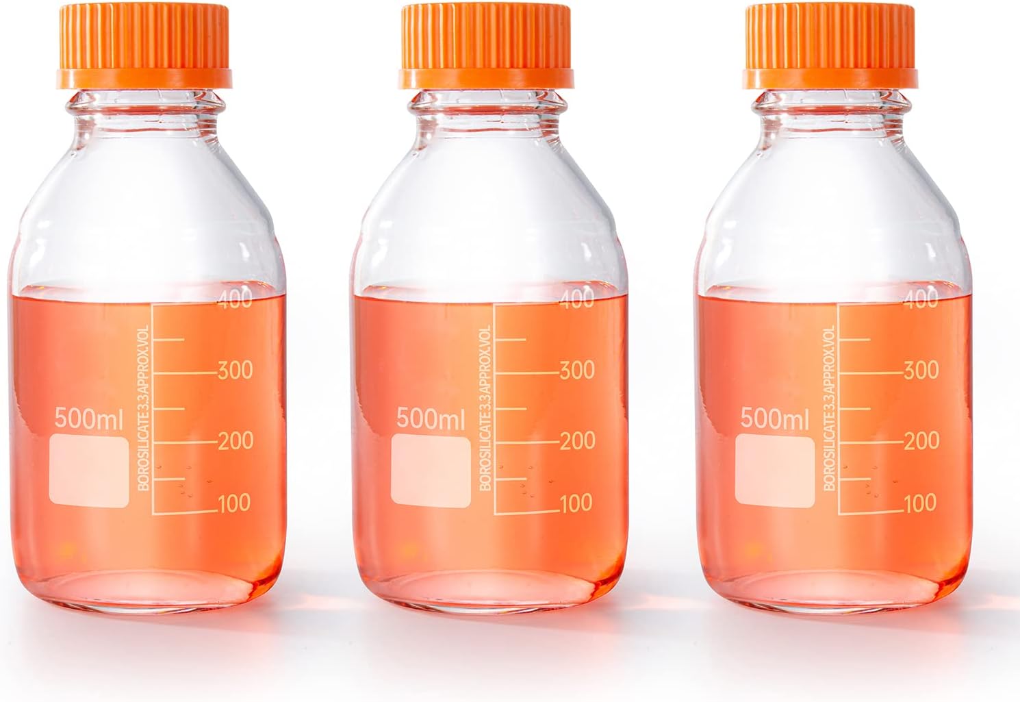 Botellas redondas de almacenamiento de medios de 16.9 fl oz con tapa de rosca GL45, vidrio de borosilicato, temperatura máxima 249.8 F, paquete de 3
