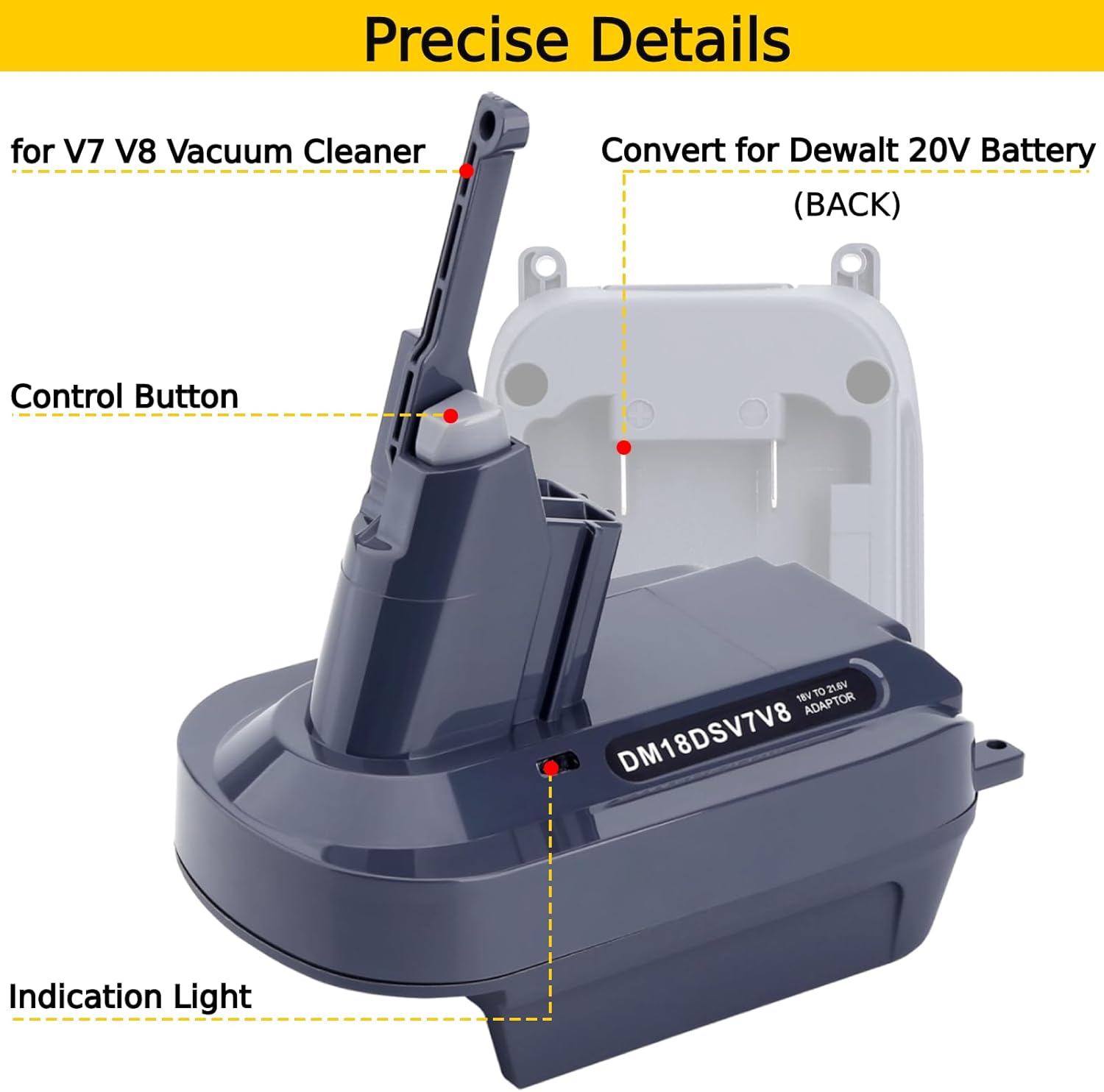 Epowon V7 V8 – Adaptador de batería compatible con batería Dewalt de 20 V a repuesto para batería V7, funciona con todos los convertidores de vacío