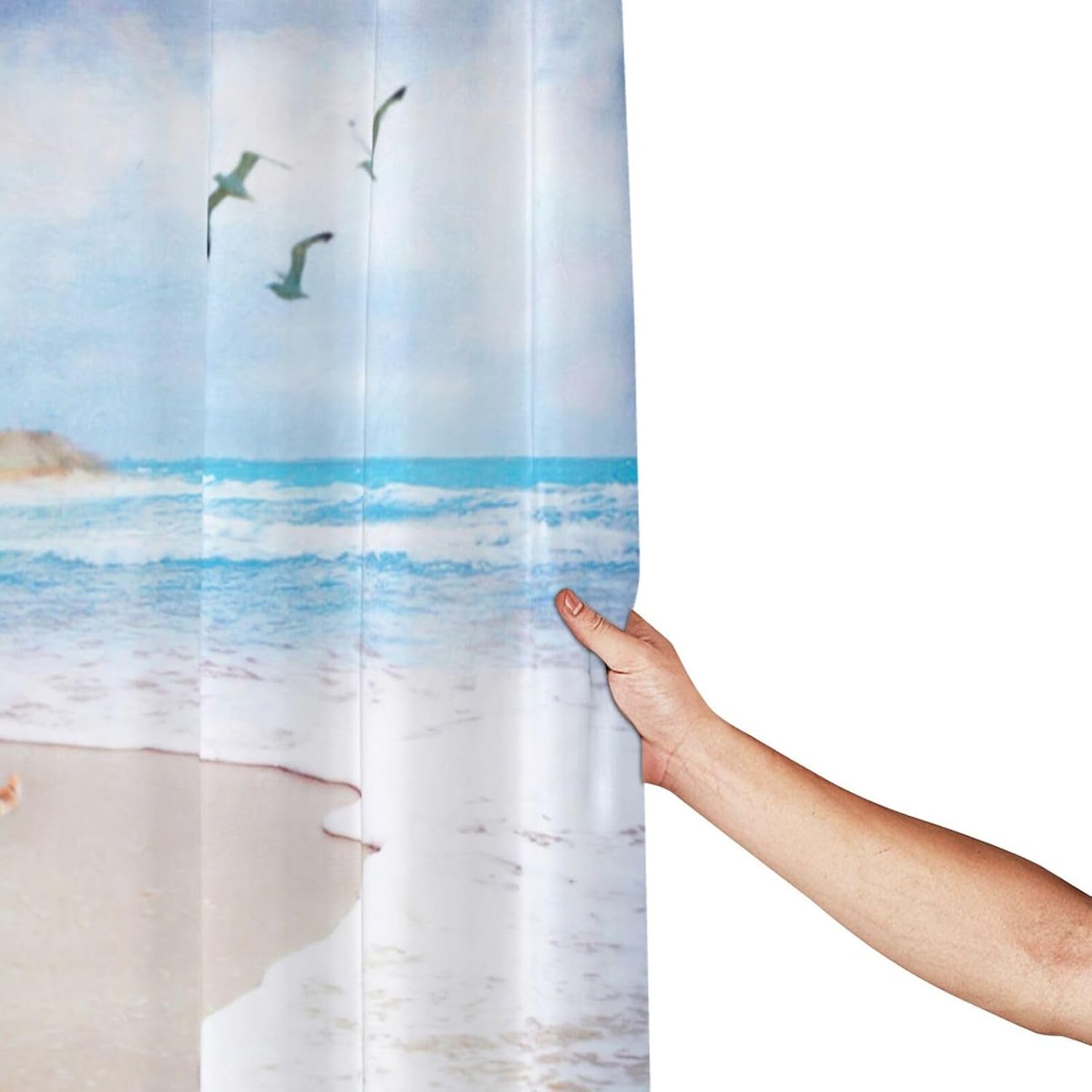 Golakra Cortina de ducha de playa costera, faro, náutico, gaviota, océano, cortina de ducha impermeable, tela de poliéster, decoración de baño con