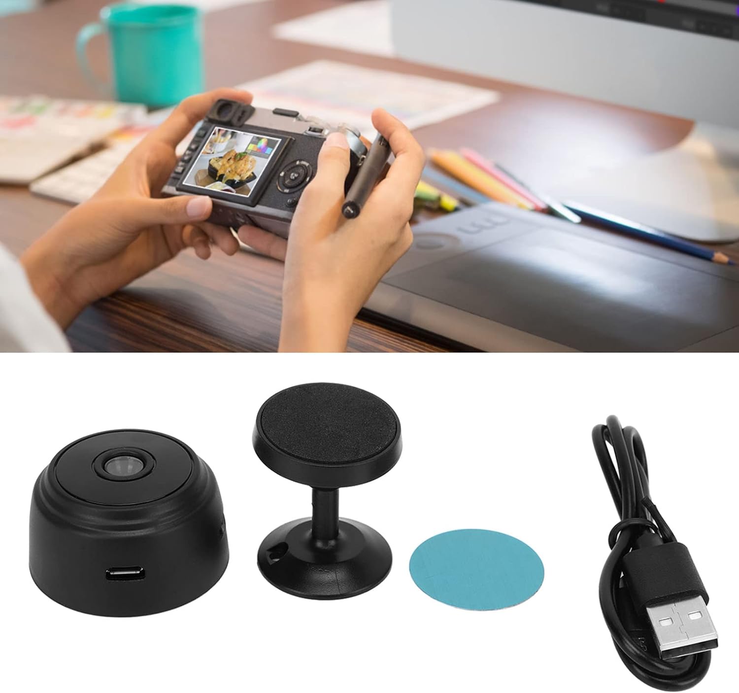 PenRux Mini cámara oculta, cámara inalámbrica HD 1080P, mini cámara espía WiFi oculta con cubierta trasera magnética, cámaras de vigilancia de