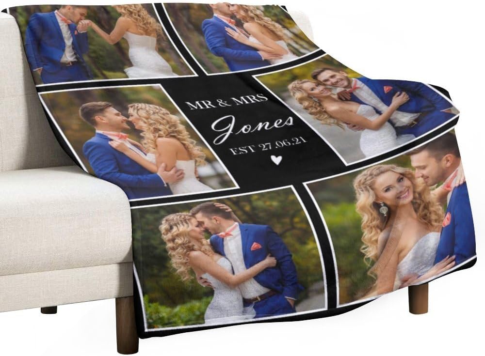 Mantas personalizadas con texto fotográfico, manta personalizada con imágenes, mantas personalizadas con collage de fotos, cumpleaños, Navidad,