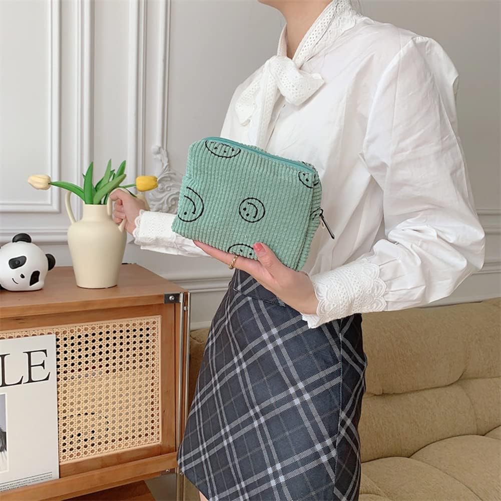 Cessfle Bolsa de maquillaje de cara sonriente, bolsa de cosméticos de pana para cosméticos, bolsa de maquillaje estética, bonita bolsa de maquillaje