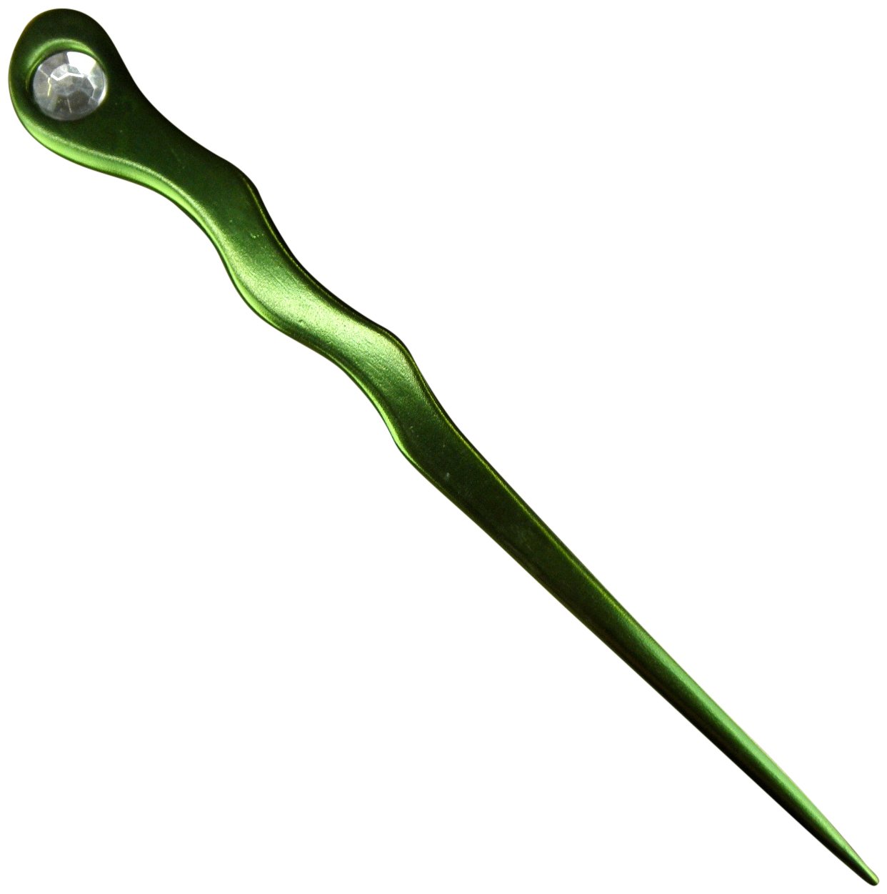 Un metal de aluminio anodizado espiral 6 “palo de pelo con diamantes de imitación transparente púas Pic Pin Fork (verde)