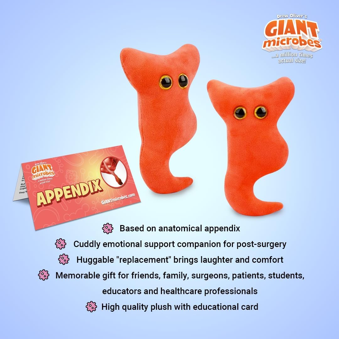 GIANTmicrobes Apéndice Felpa, regalo de cirugía de apéndice, animal de peluche de apéndice, regalos de apéndice, juguete de peluche de apendicitis,