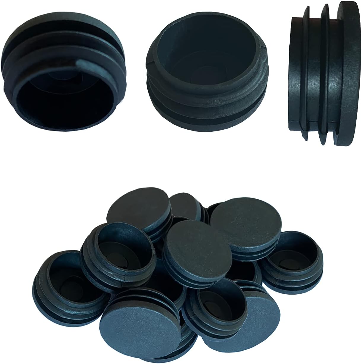Tapón redondo de tubo de 1 pulgada, 20 tapones de plástico para silla, tapón de acabado deslizante, color negro, 0.984 in