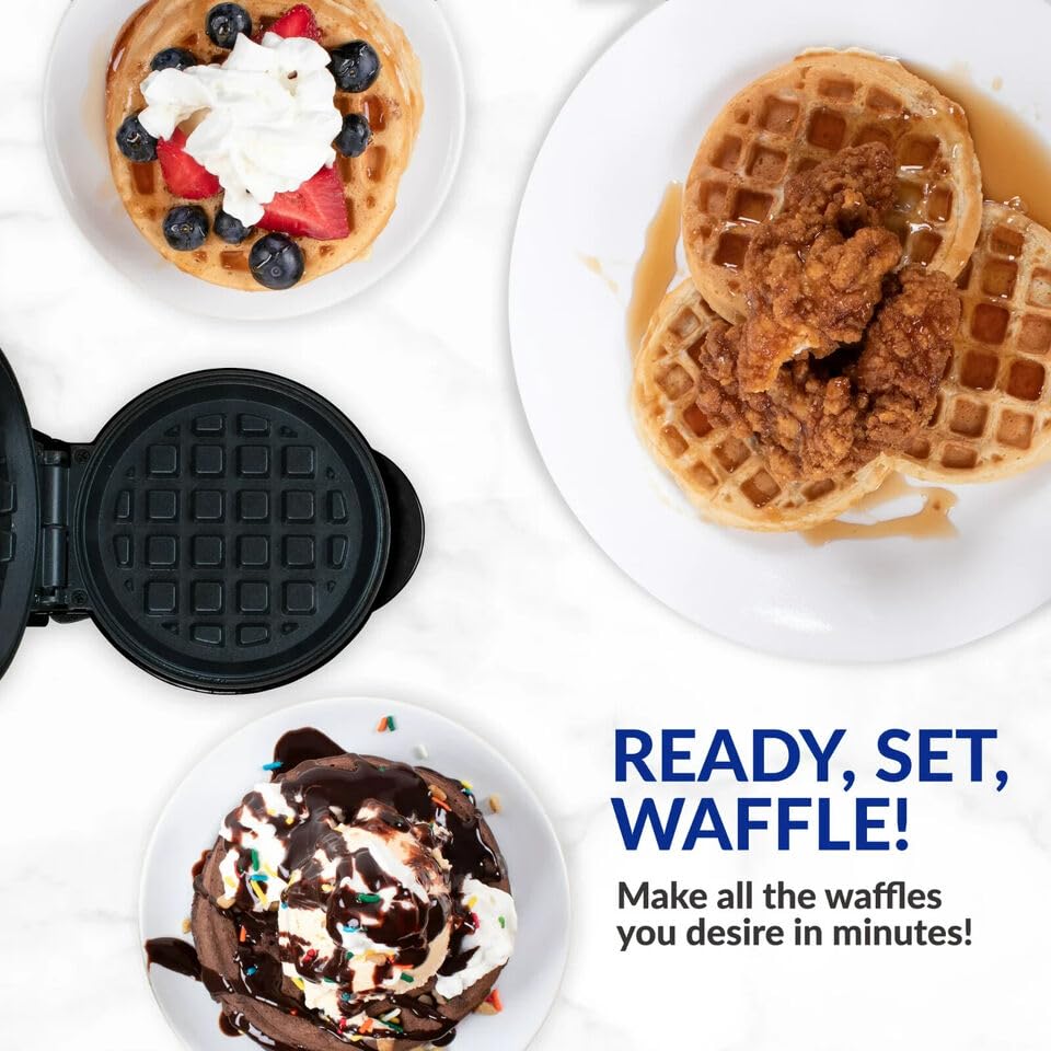 Mini Maker Waffle Maker 5″ Oblea antiadherente de hierro relleno Wafflera rellena control de dorado ajustable, corazón, azul