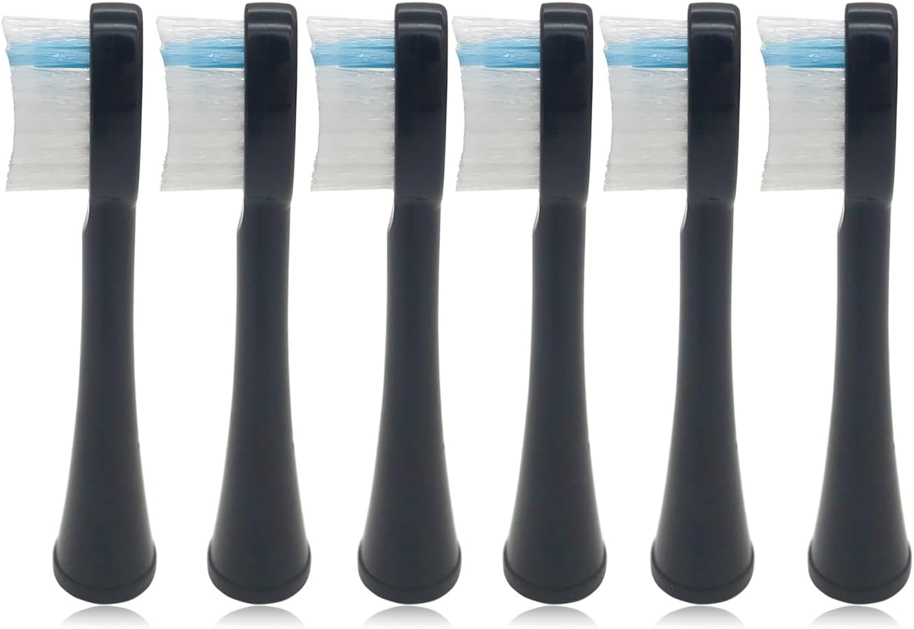 Cabezales de repuesto compatibles con Waterpik SF-02W SF-01W SF-03W SF-04 Sonic Funshion 2.0, cubierta de cabezal de cepillo, 6 unidades, color negro