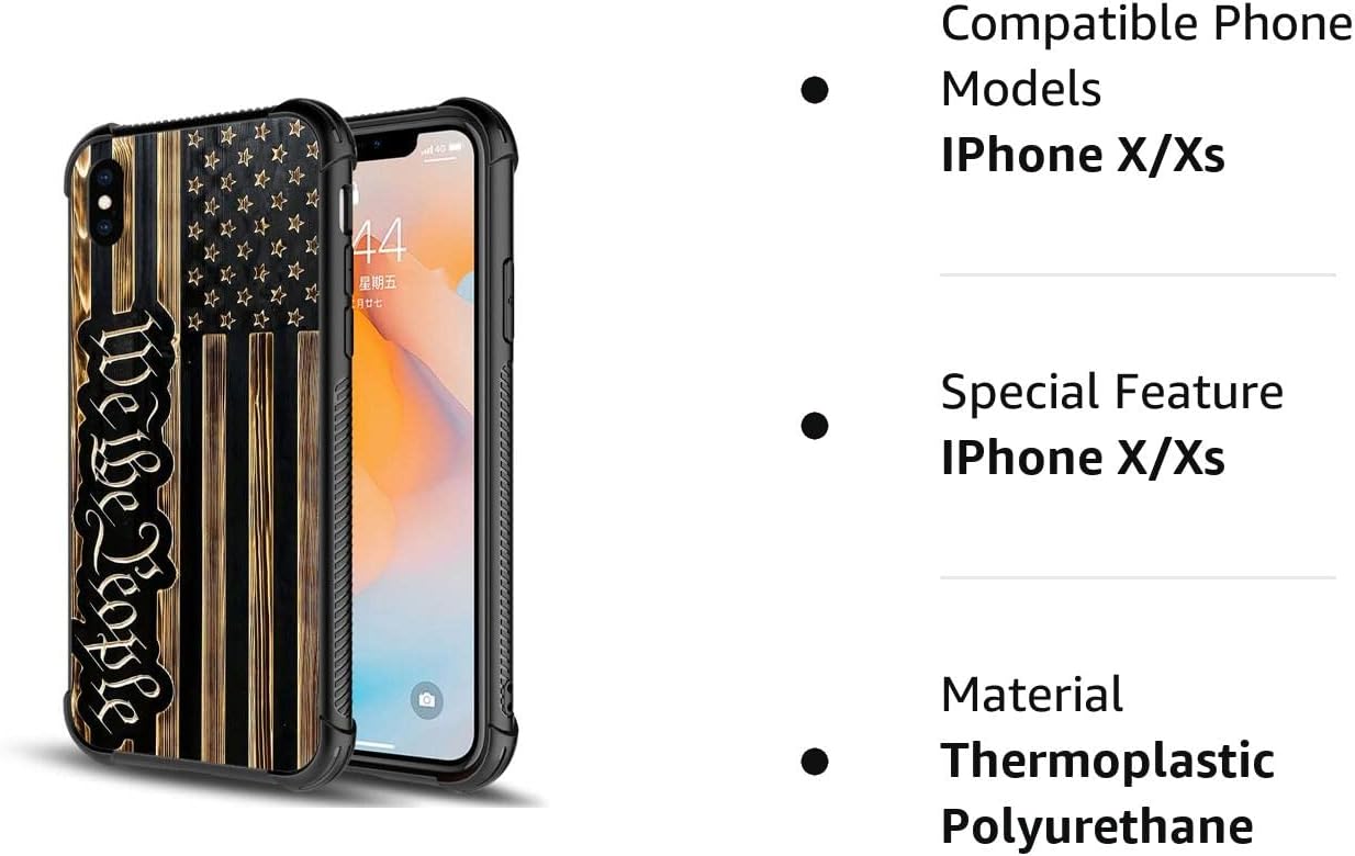 DAIZAG Funda compatible con iPhone Xs, con la bandera de Estados Unidos We The People de grano de madera de grano de madera para iPhone X, fundas