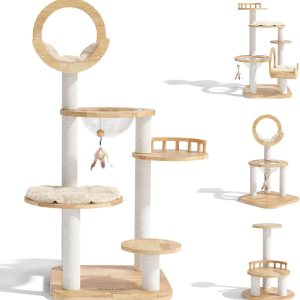 Bloque de construcción de 56.3 pulgadas, árbol para gatos, torre de madera extra grande, condominio estable de varios niveles para gatos grandes, Bloque de construcción de 56.3 pulgadas, árbol para gatos, torre de madera extra grande, condominio estable de varios niveles para gatos grandes,