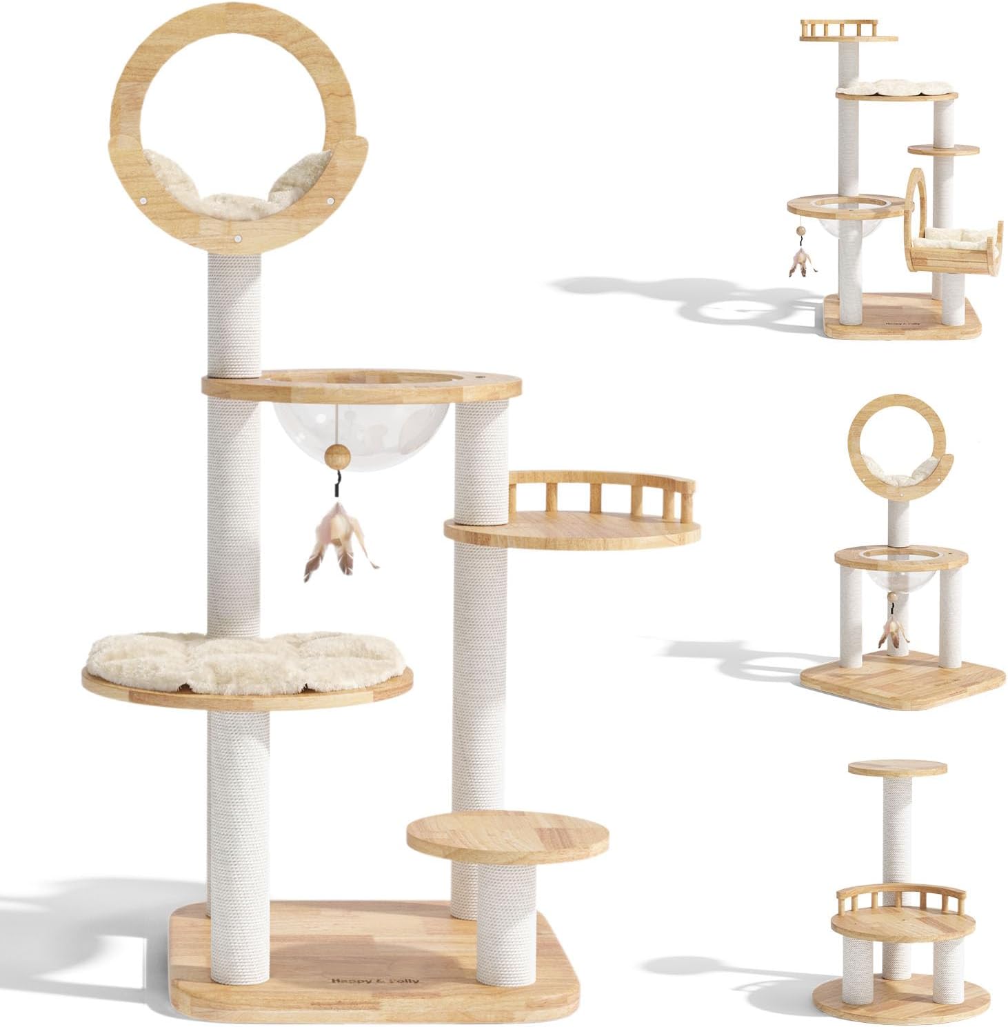 Bloque de construcción de 56.3 pulgadas, árbol para gatos, torre de madera extra grande, condominio estable de varios niveles para gatos grandes,