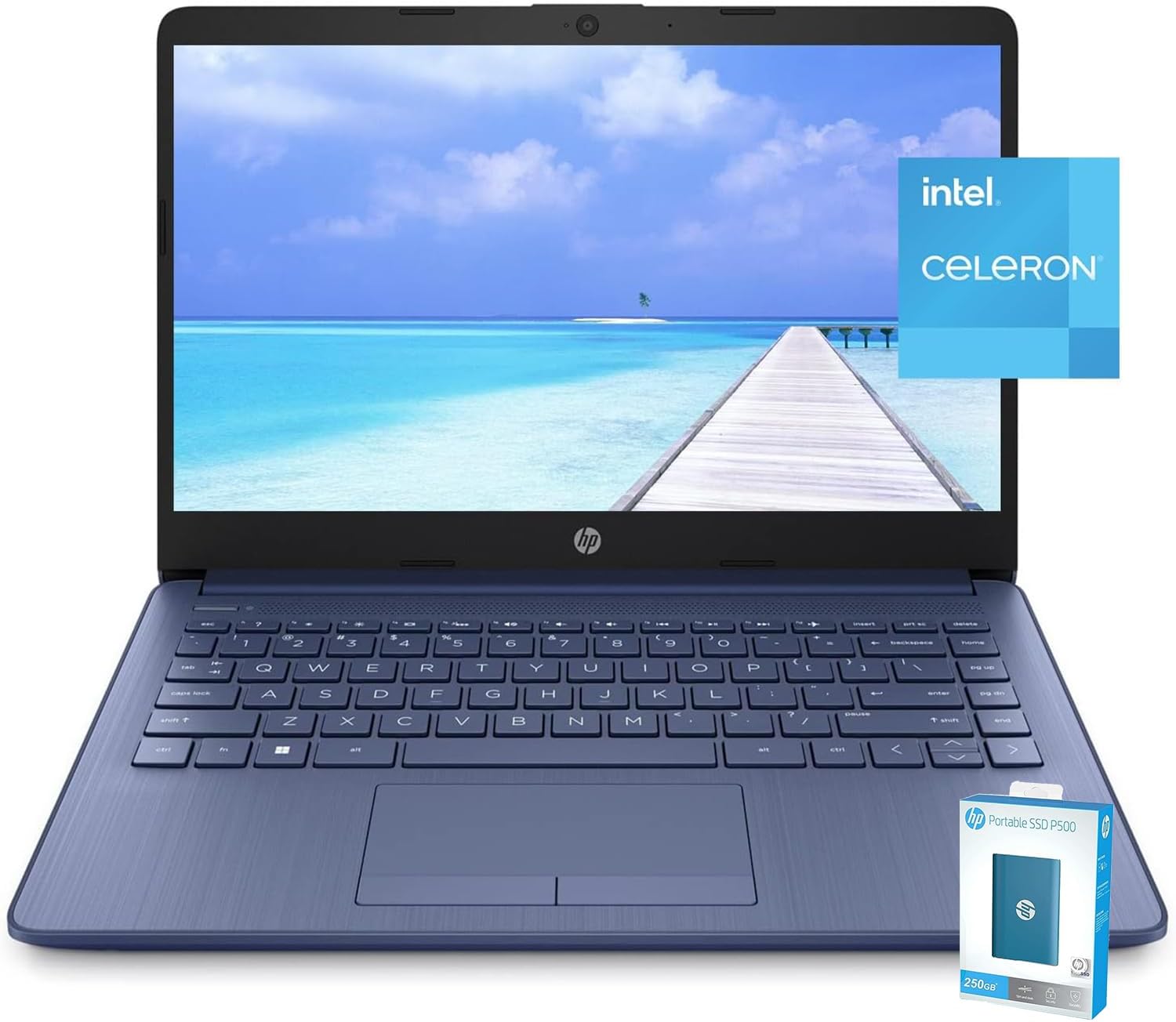 HP Laptop delgada y ligera HD 2022 de 14 pulgadas, procesador Intel de cuatro núcleos, 8 GB de RAM, 64 GB de almacenamiento, batería de larga