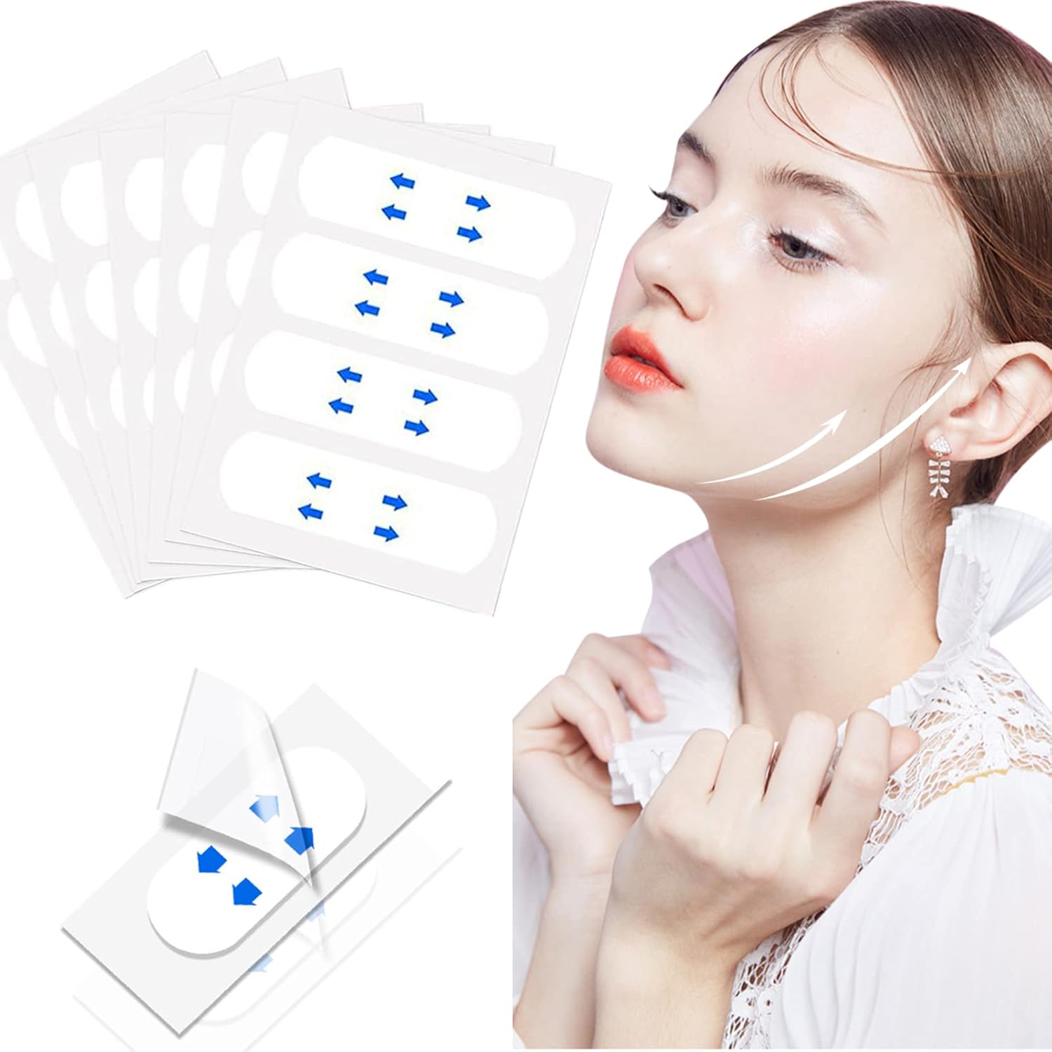 Cinta de estiramiento facial, 40 piezas de calcomanías de elevación para cara, calcomanías de levantamiento instantáneo de cara, invisibles,