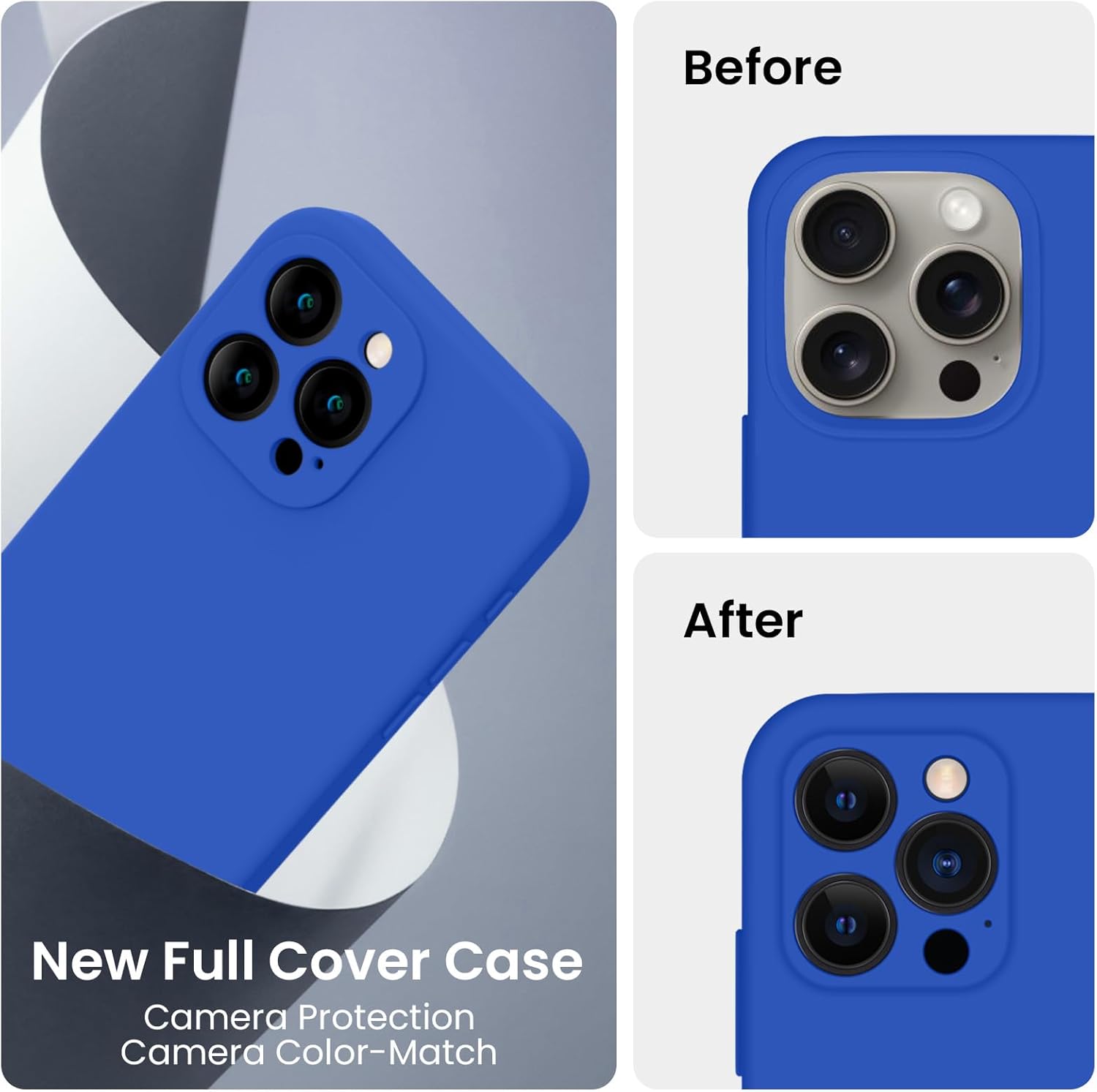 FireNova Funda diseñada para iPhone 15 Pro, funda de silicona mejorada protección de cámara con 2 protectores de pantalla, forro interior de