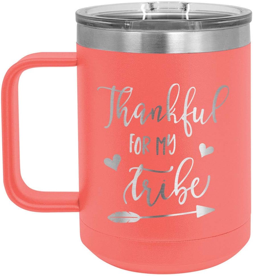 Taza de café con tapa deslizante THANKFUL FOR MY TRIBE de 15 onzas  Taza de café de viaje aislada  Ideas de regalo de cumpleaños o Navidad de