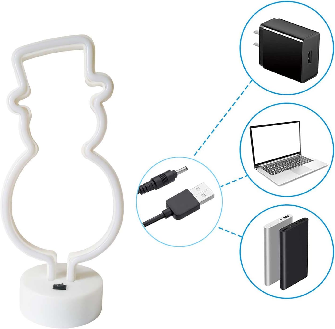 Letrero de luz de neón, letrero de neón LED de muñeco de nieve, alimentado por bateríaUSB, luz nocturna de neón acrílica para Navidad, decoración de