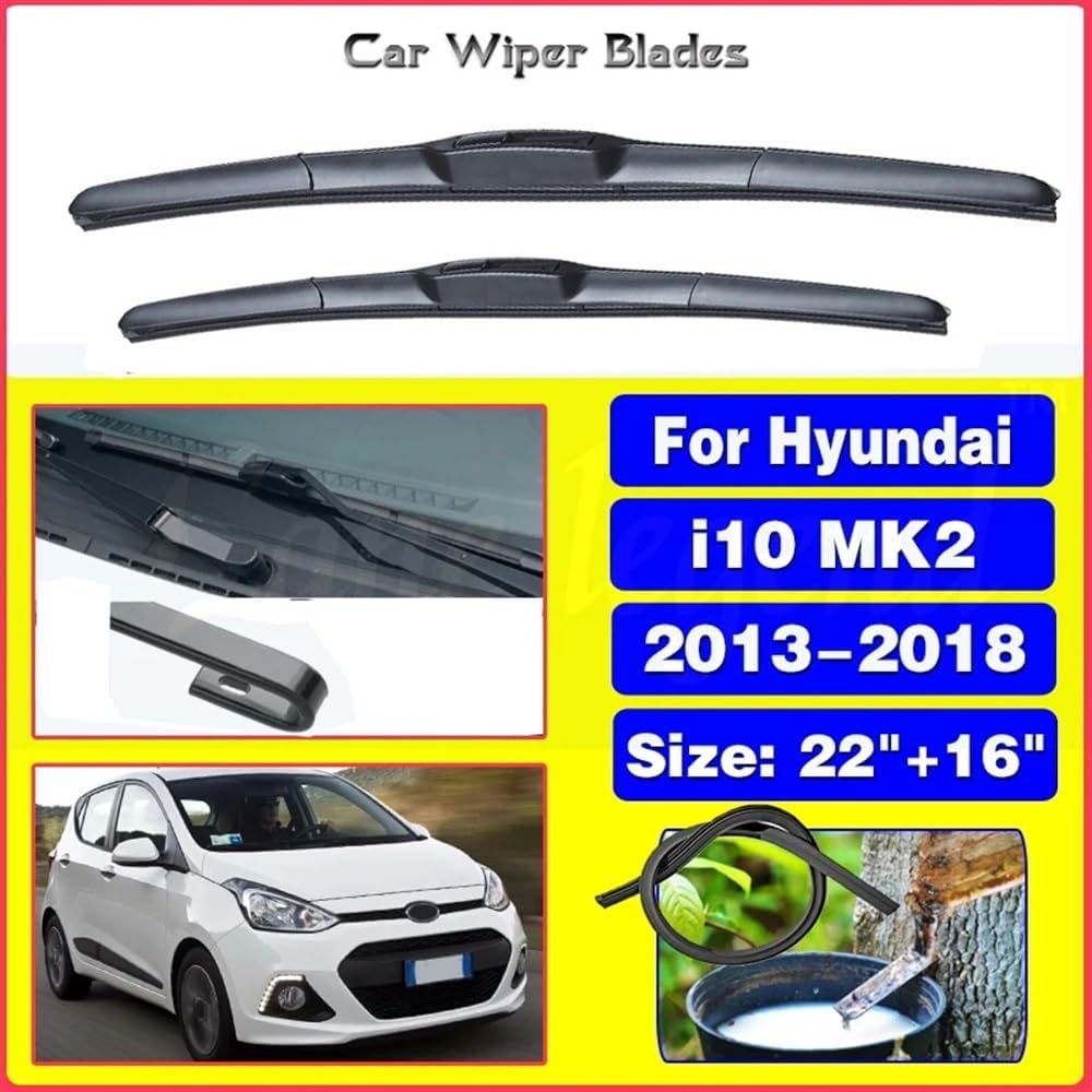 Juego de limpiaparabrisas delantero y trasero compatible con Hyundai i10 MK2 2013-2018 parabrisas parabrisas ventana lluvia cepillos de 22 pulgadas,